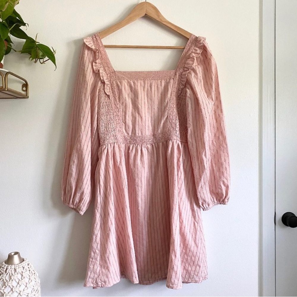Storia Peasant Square Neck Ruffle Dress